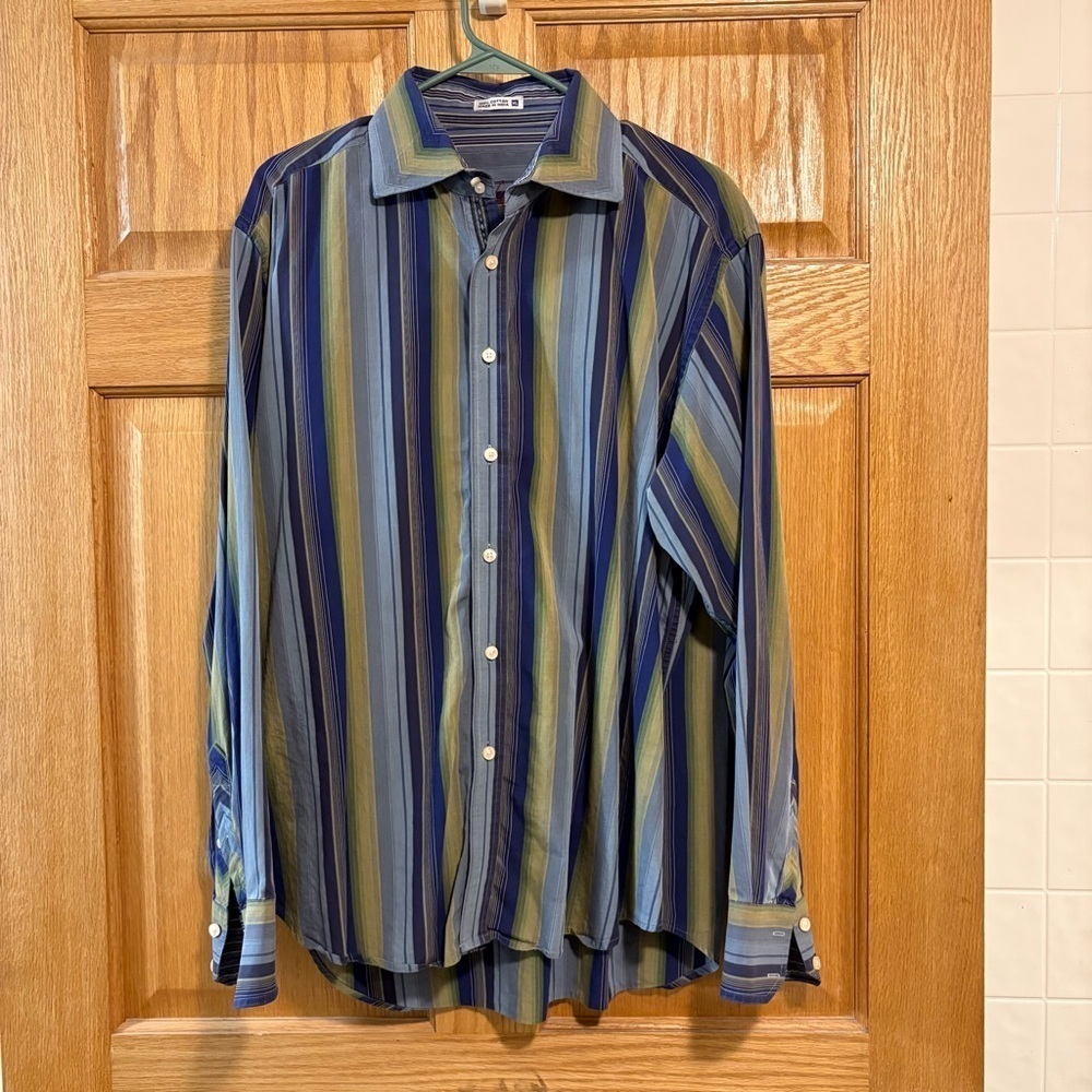 Robert Graham Shirt Men’s XL Striped Flip Cuffs Embroidered Button Up - Cotton